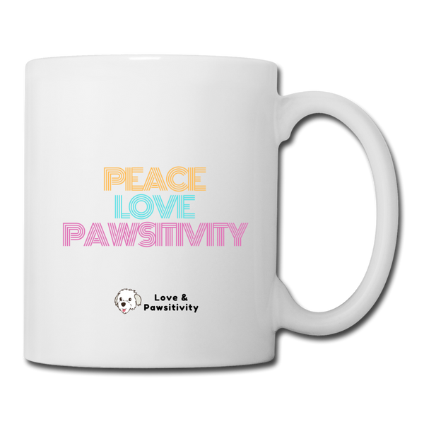 Peace, Love, and Pawsitivity | White Mug - white