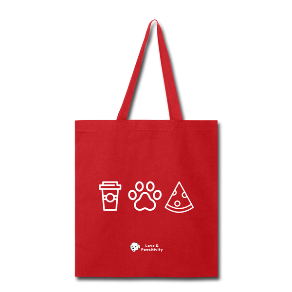 Coffee, Pets, & Pizza | Tote Bag - red