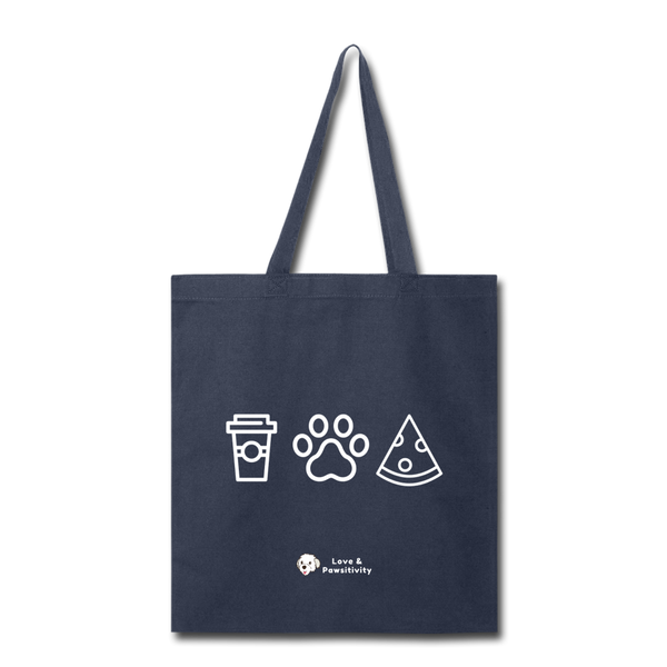 Coffee, Pets, & Pizza | Tote Bag - navy