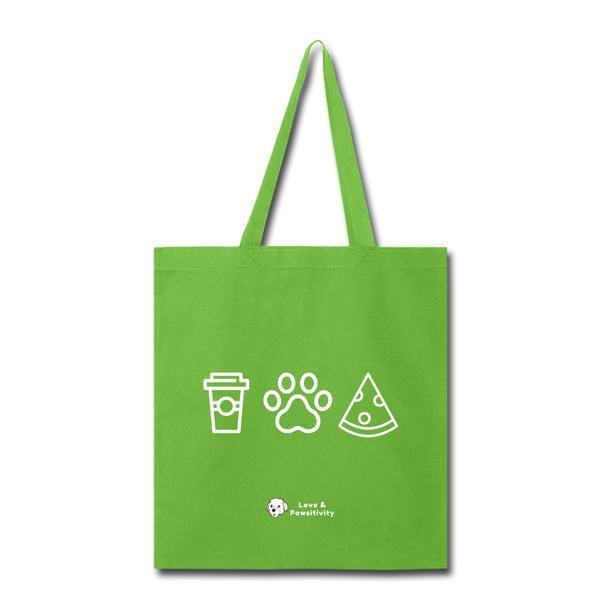 Coffee, Pets, & Pizza | Tote Bag - lime green