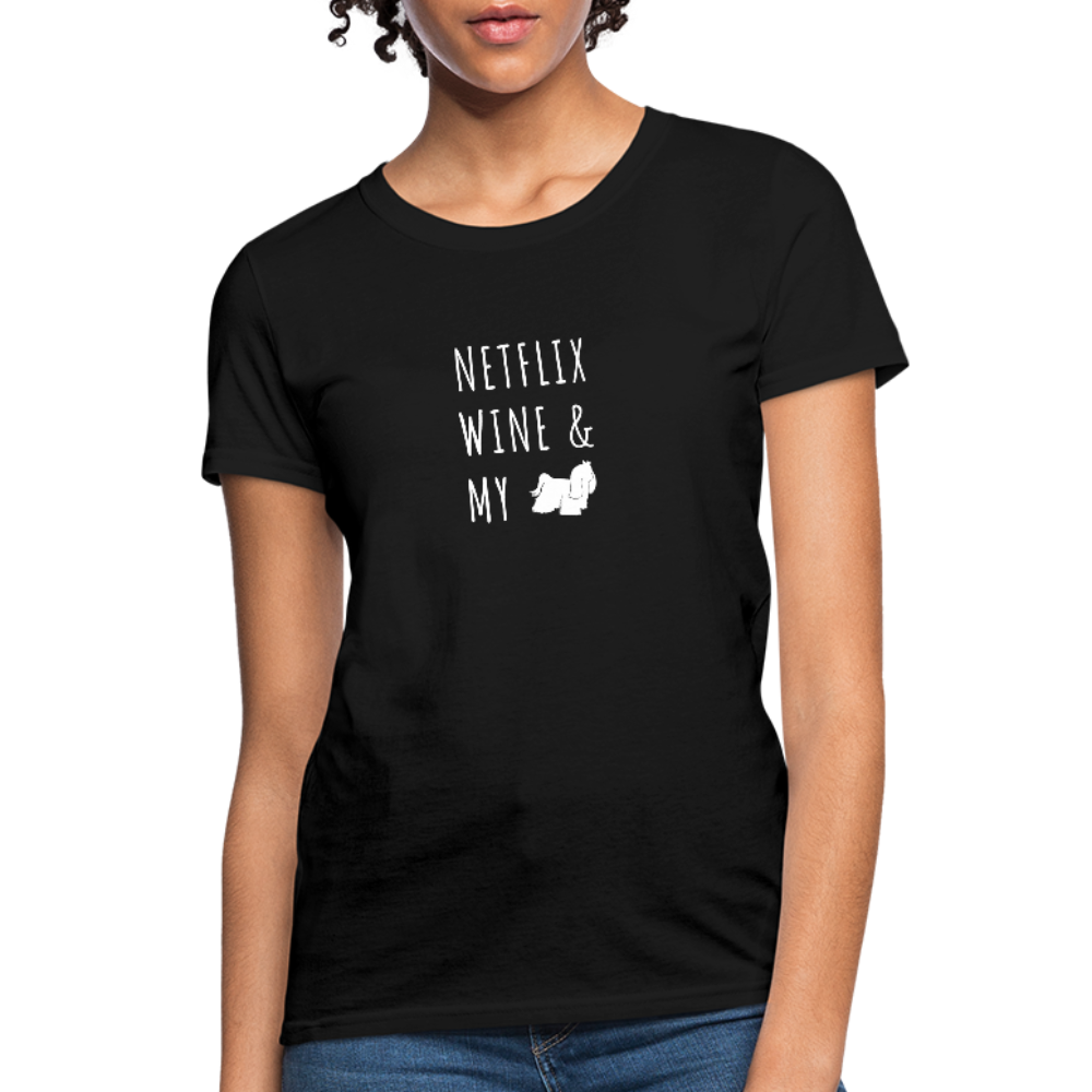 Netflix, Wine, & My Maltese | Comfort Tee | Women - black