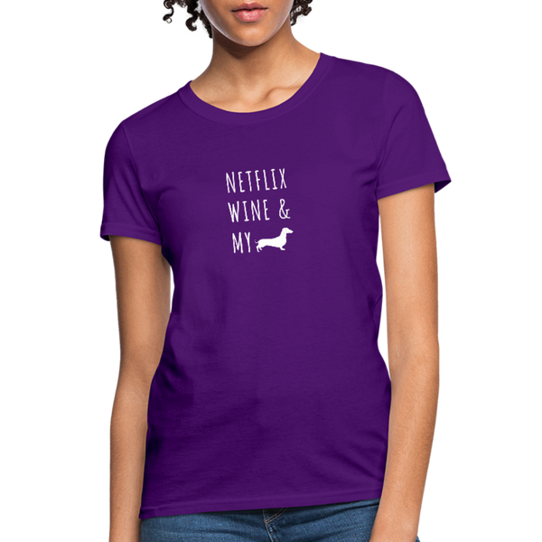 Netflix, Wine, & My Doxie | Comfort Tee | Women - purple