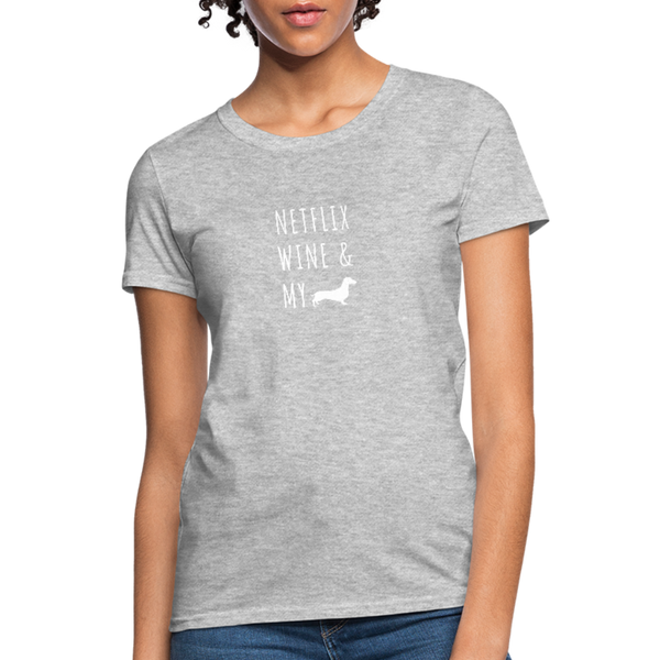 Netflix, Wine, & My Doxie | Comfort Tee | Women - heather gray