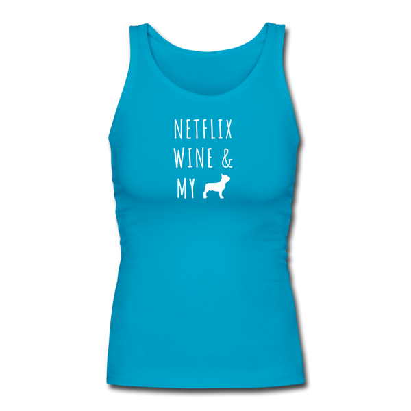 Netflix, Wine, & My French Bulldog | Comfort Tank Top | Women - turquoise