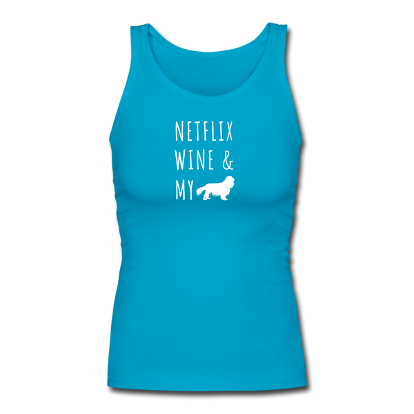 Netflix, Wine, & My Cavalier | Comfort Tank Top | Women - turquoise