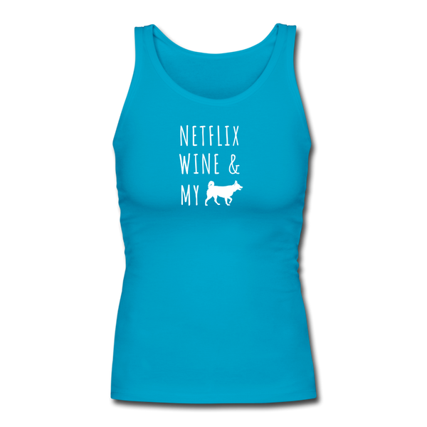 Netflix, Wine, & My Husky | Comfort Tank Top | Women - turquoise