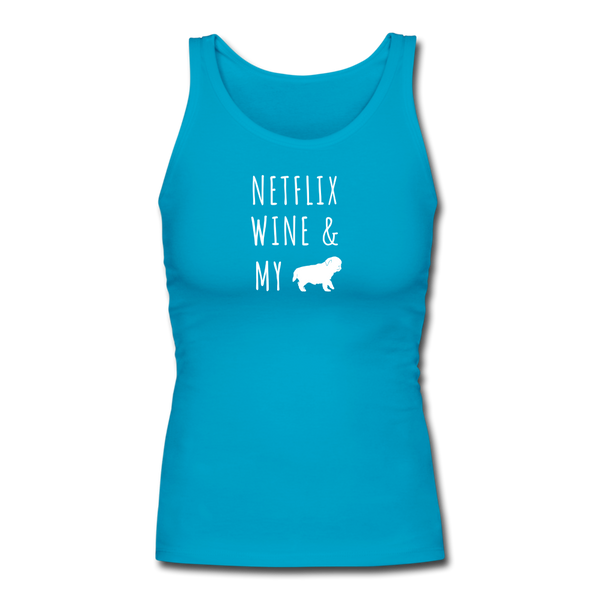 Netflix, Wine, & My Pug | Comfort Tank Top | Women - turquoise