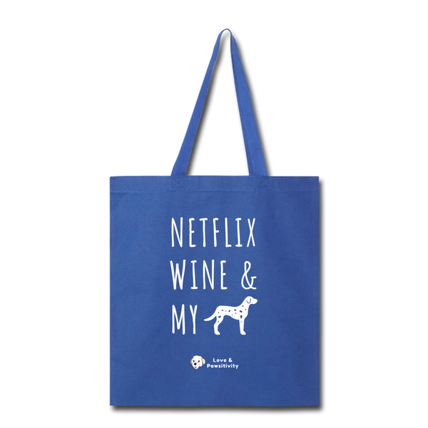 Netflix, Wine, & My Dalmatian | Tote Bag - royal blue