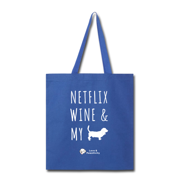 Netflix, Wine, & My Hound | Tote Bag - royal blue