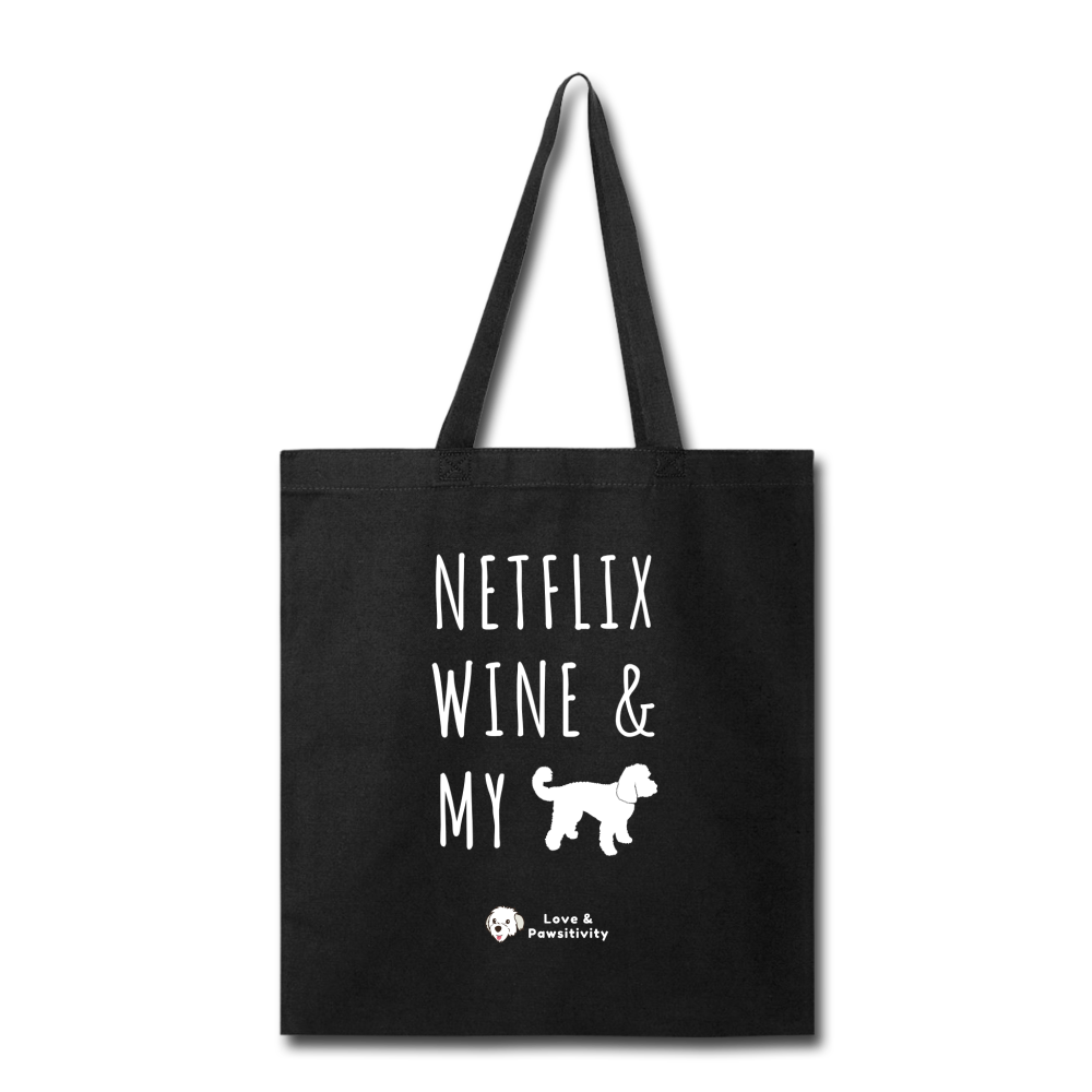 Netflix, Wine, & My Doodle Mix | Tote Bag - black