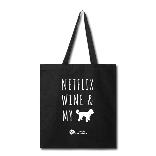 Netflix, Wine, & My Doodle Mix | Tote Bag - black