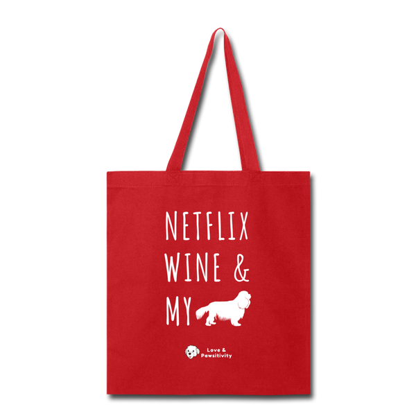 Netflix, Wine, & My Cavalier | Tote Bag - red