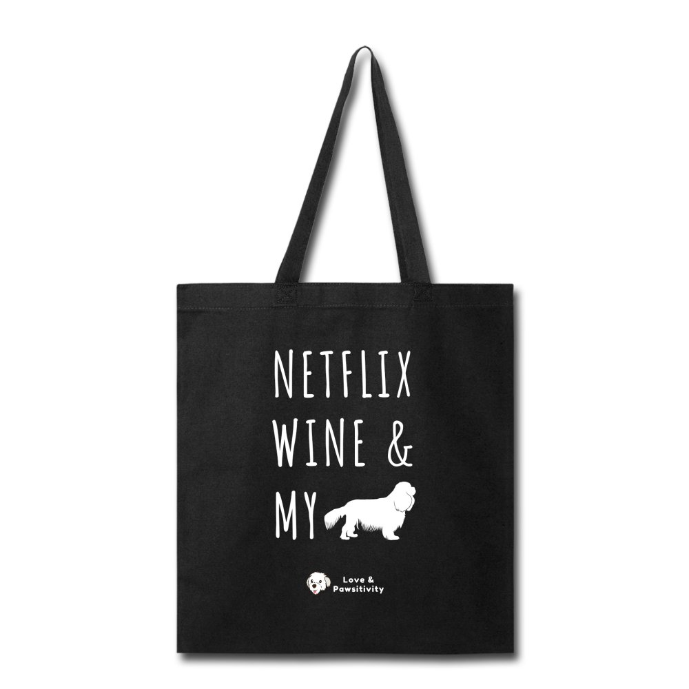 Netflix, Wine, & My Cavalier | Tote Bag - black