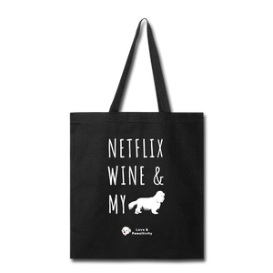 Netflix, Wine, & My Cavalier | Tote Bag - black
