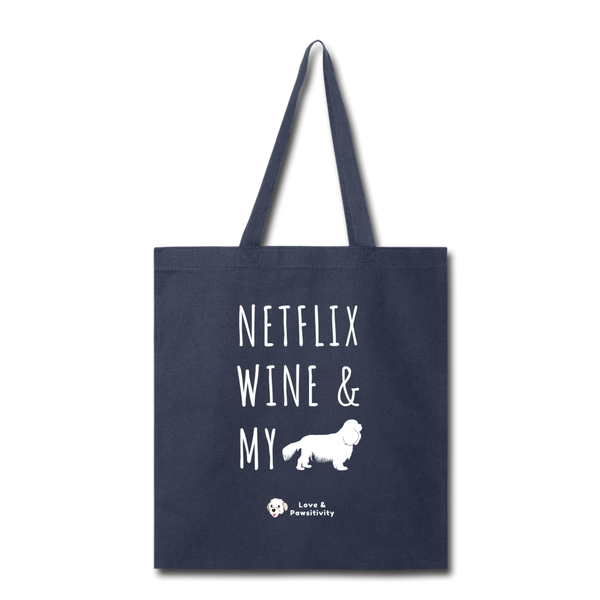 Netflix, Wine, & My Cavalier | Tote Bag - navy