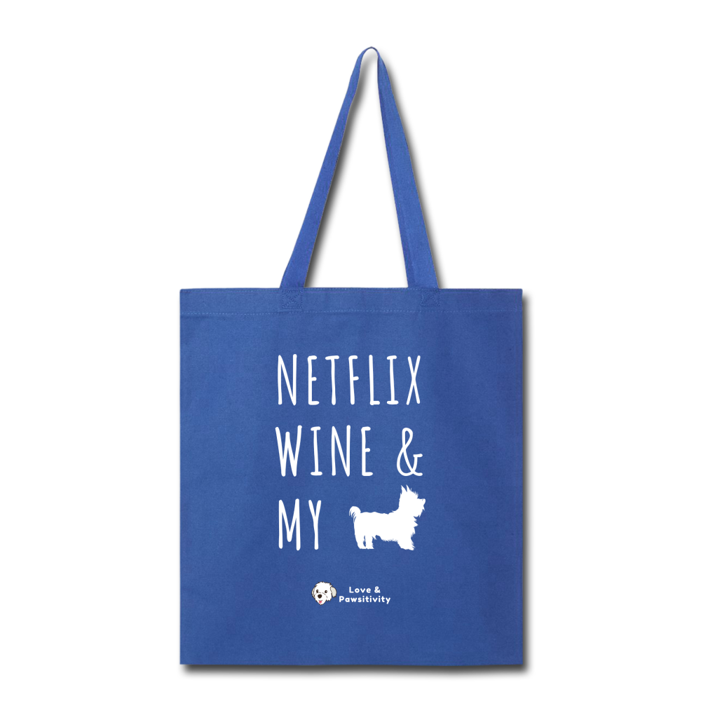 Netflix, Wine, & My Yorkie | Tote Bag - royal blue