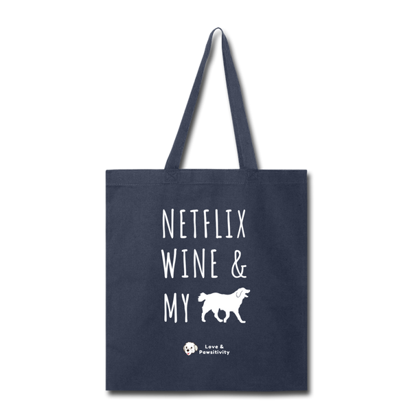 Netflix, Wine, & My Labrador | Tote Bag - navy