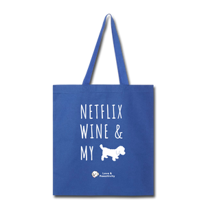 Netflix, Wine, & My Maltipoo | Tote Bag - royal blue