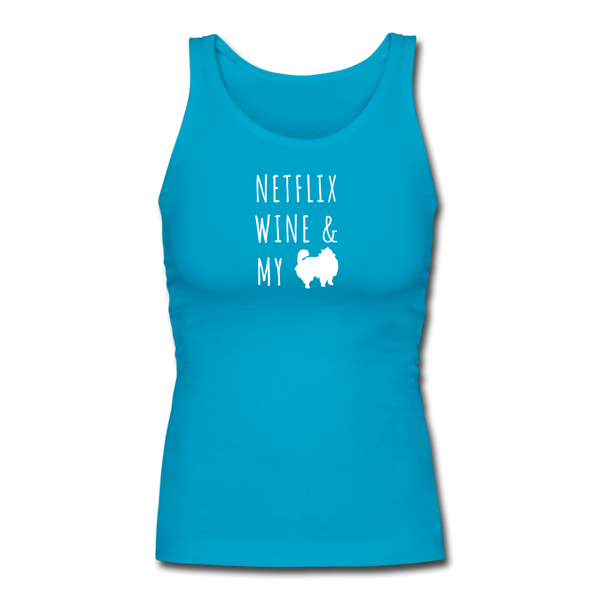 Netflix, Wine, & My Pomeranian | Comfort Tank Top | Women - turquoise