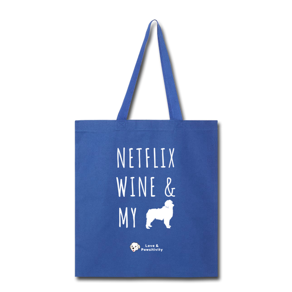 Netflix, Wine, & My Australian Shepherd | Tote Bag - royal blue