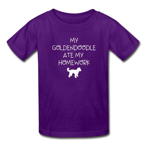 My Goldendoodle Ate My Homework | Kids Lightweight Tee | Boys & Girls - purple