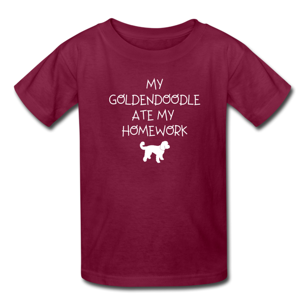 My Goldendoodle Ate My Homework | Kids Lightweight Tee | Boys & Girls - burgundy
