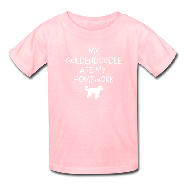 My Goldendoodle Ate My Homework | Kids Lightweight Tee | Boys & Girls - pink