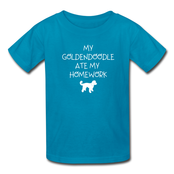 My Goldendoodle Ate My Homework | Kids Lightweight Tee | Boys & Girls - turquoise