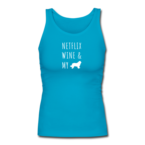 Netflix, Wine, & My Newfoundland | Comfort Tank Top | Women - turquoise