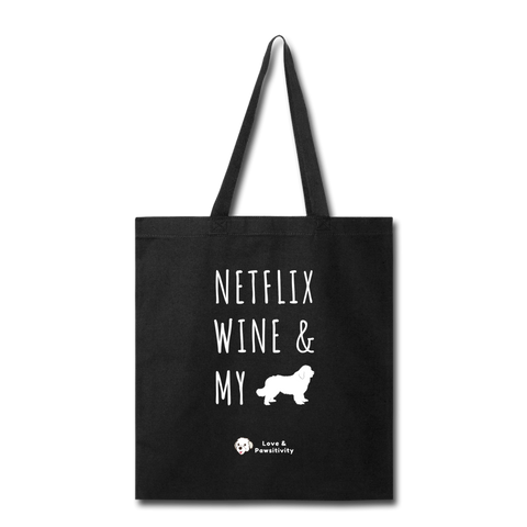 Netflix, Wine, & My Newfoundland | Tote Bag - black