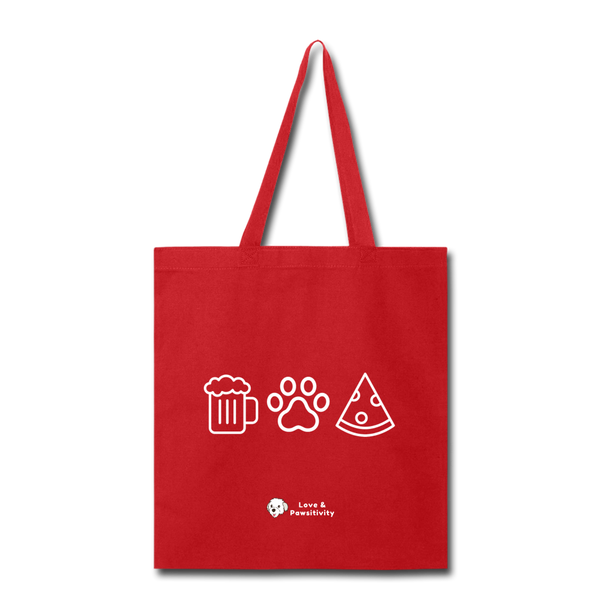Beer, Pets, & Pizza | Tote Bag - red